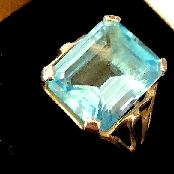 NEW Sterling Silver Rectangle Cut Blue Topaz Ring Sz 7 - Picture 6 of 8